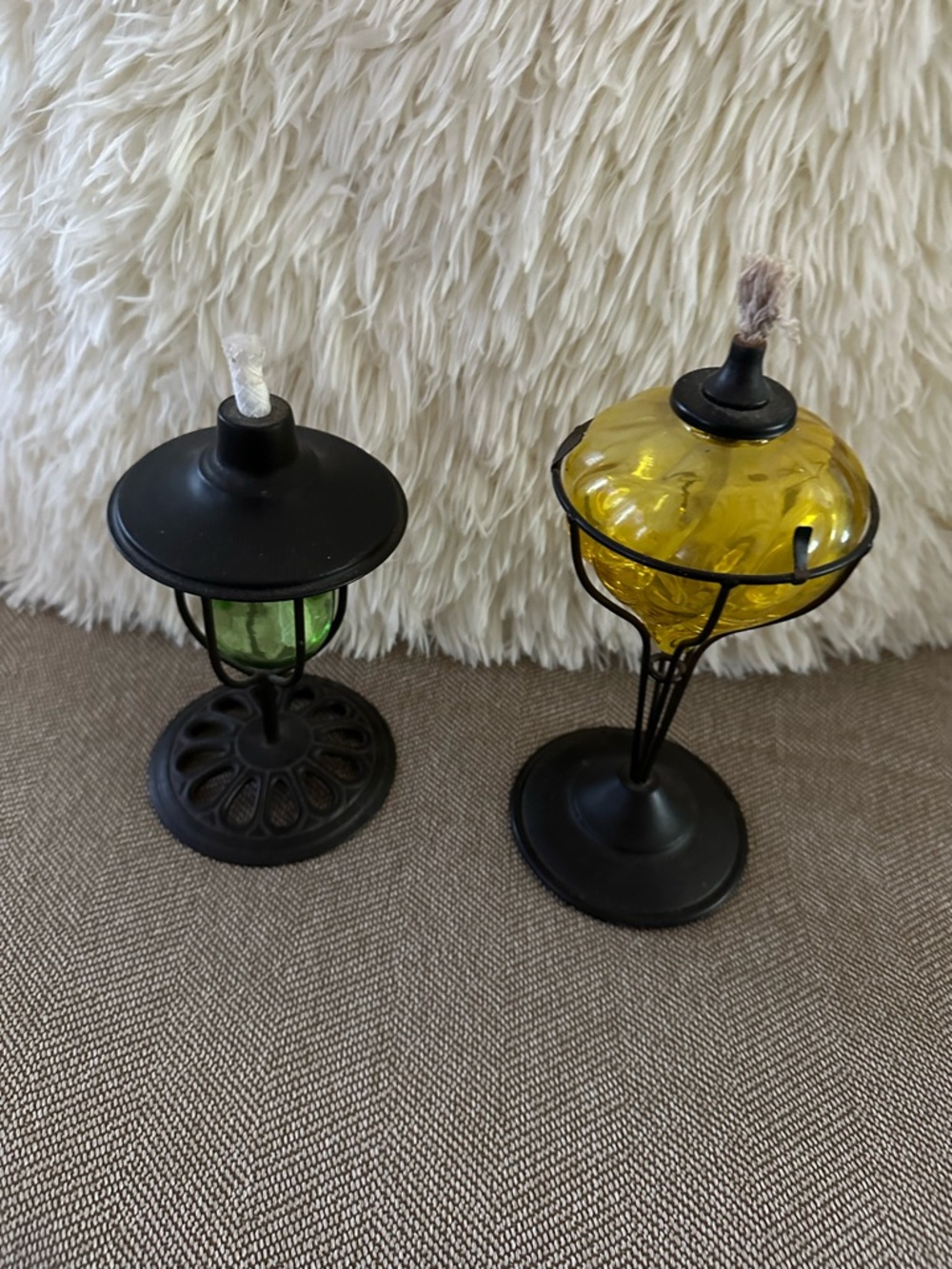 Decorative Glass Oil Lamp Set - Yellow and Green